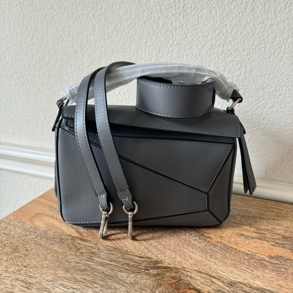 Graphite Gray Mini Leather Patchwork Satchel Puzzle Crossbody Shoulder Bag - Picture 13 of 15